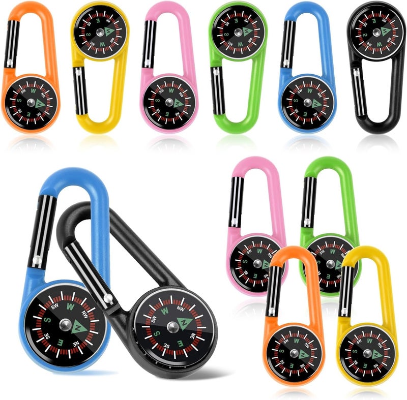 Taikula 12 Pcs Mini Compass Keychain for Kids Bulk, Small Pocket Magnetic Compass Survival Hiking for Outdoor Survival Camping Party Backpacking Accessory - Image 1